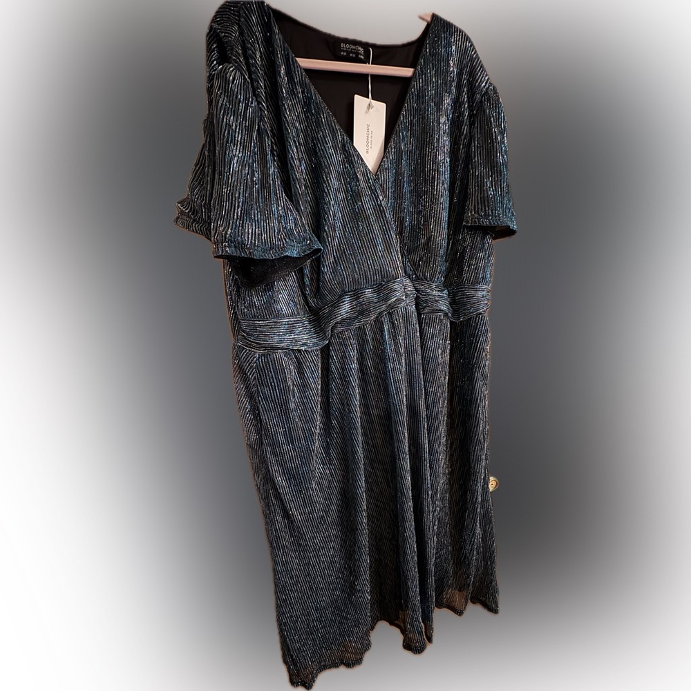 BloomChic Metallic Blue, Black & Silver Dress